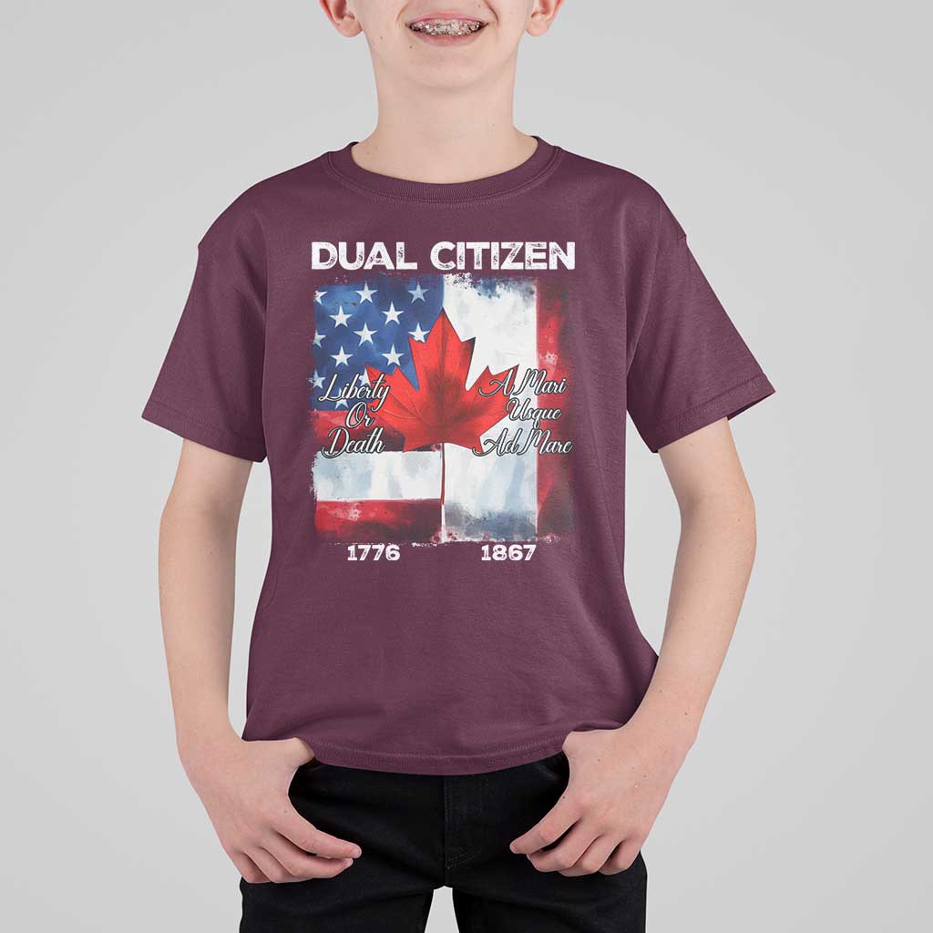 Funny Canadian American T Shirt For Kid Dual Citizen Liberty Or Death A Mari Usque Ad Mare - Wonder Print Shop