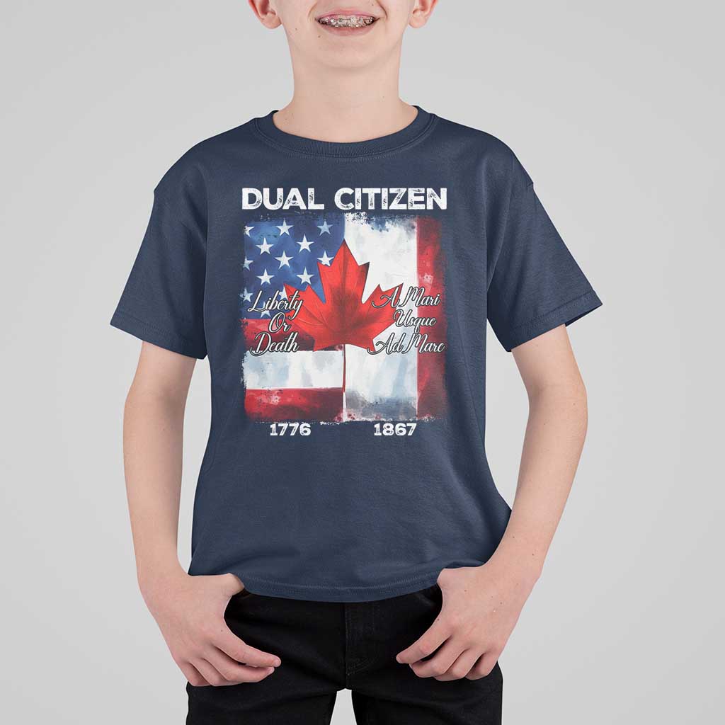 Funny Canadian American T Shirt For Kid Dual Citizen Liberty Or Death A Mari Usque Ad Mare - Wonder Print Shop