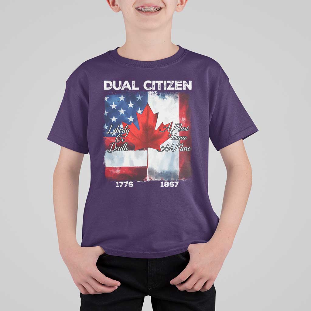 Funny Canadian American T Shirt For Kid Dual Citizen Liberty Or Death A Mari Usque Ad Mare - Wonder Print Shop