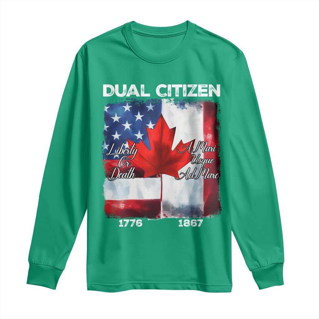 Funny Canadian American Long Sleeve Shirt Dual Citizen Liberty Or Death A Mari Usque Ad Mare - Wonder Print Shop