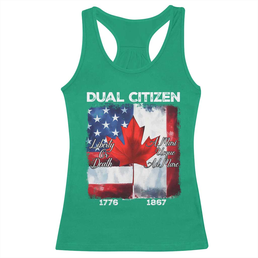 Funny Canadian American Racerback Tank Top Dual Citizen Liberty Or Death A Mari Usque Ad Mare - Wonder Print Shop