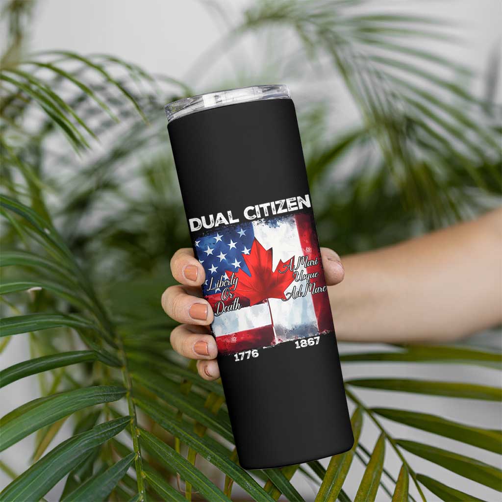 Funny Canadian American Skinny Tumbler Dual Citizen Liberty Or Death A Mari Usque Ad Mare - Wonder Print Shop