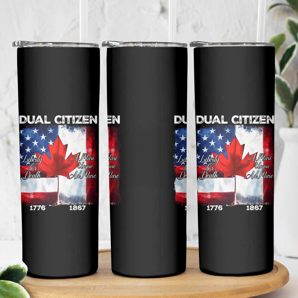 Funny Canadian American Skinny Tumbler Dual Citizen Liberty Or Death A Mari Usque Ad Mare - Wonder Print Shop