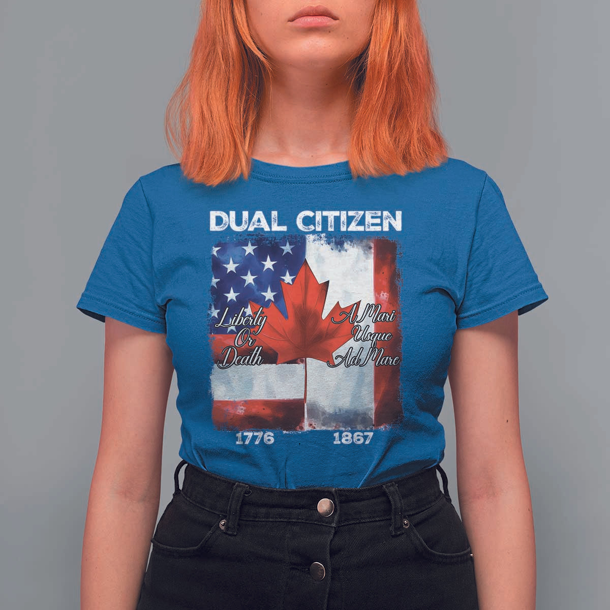 Funny Canadian American T Shirt For Women Dual Citizen Liberty Or Death A Mari Usque Ad Mare - Wonder Print Shop