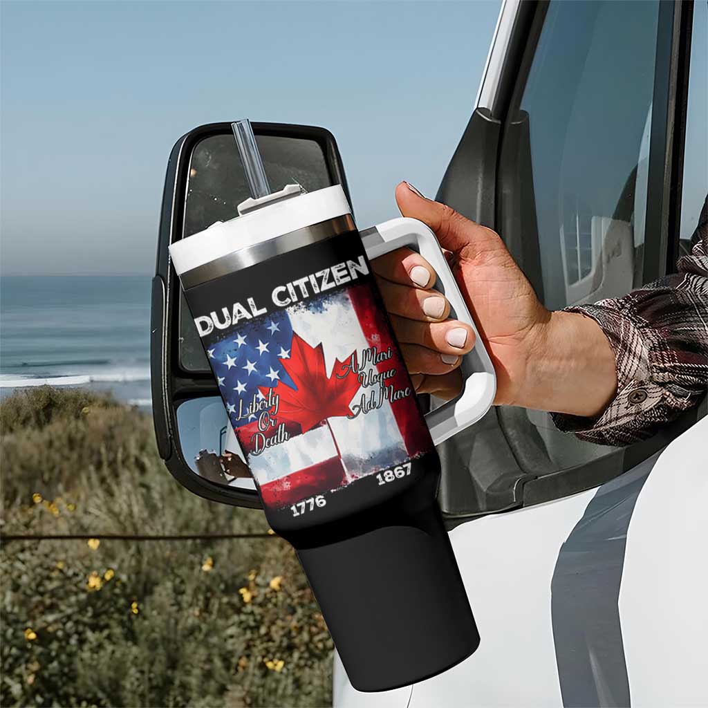 Funny Canadian American Tumbler With Handle Dual Citizen Liberty Or Death A Mari Usque Ad Mare - Wonder Print Shop