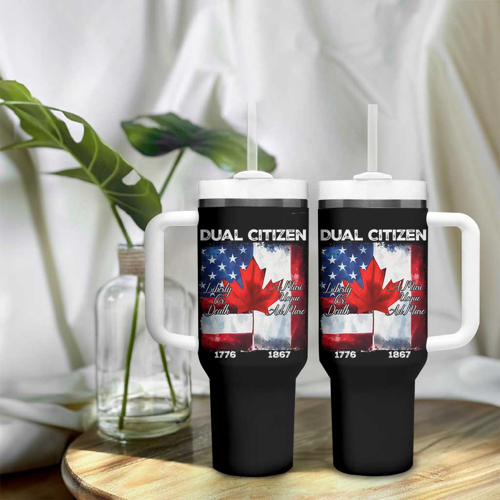 Funny Canadian American Tumbler With Handle Dual Citizen Liberty Or Death A Mari Usque Ad Mare - Wonder Print Shop