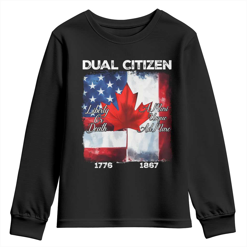 Funny Canadian American Youth Sweatshirt Dual Citizen Liberty Or Death A Mari Usque Ad Mare - Wonder Print Shop