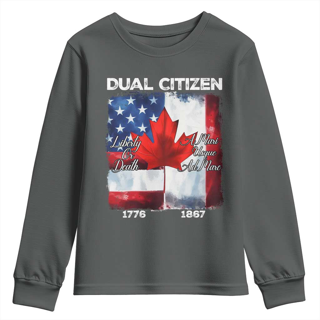 Funny Canadian American Youth Sweatshirt Dual Citizen Liberty Or Death A Mari Usque Ad Mare - Wonder Print Shop