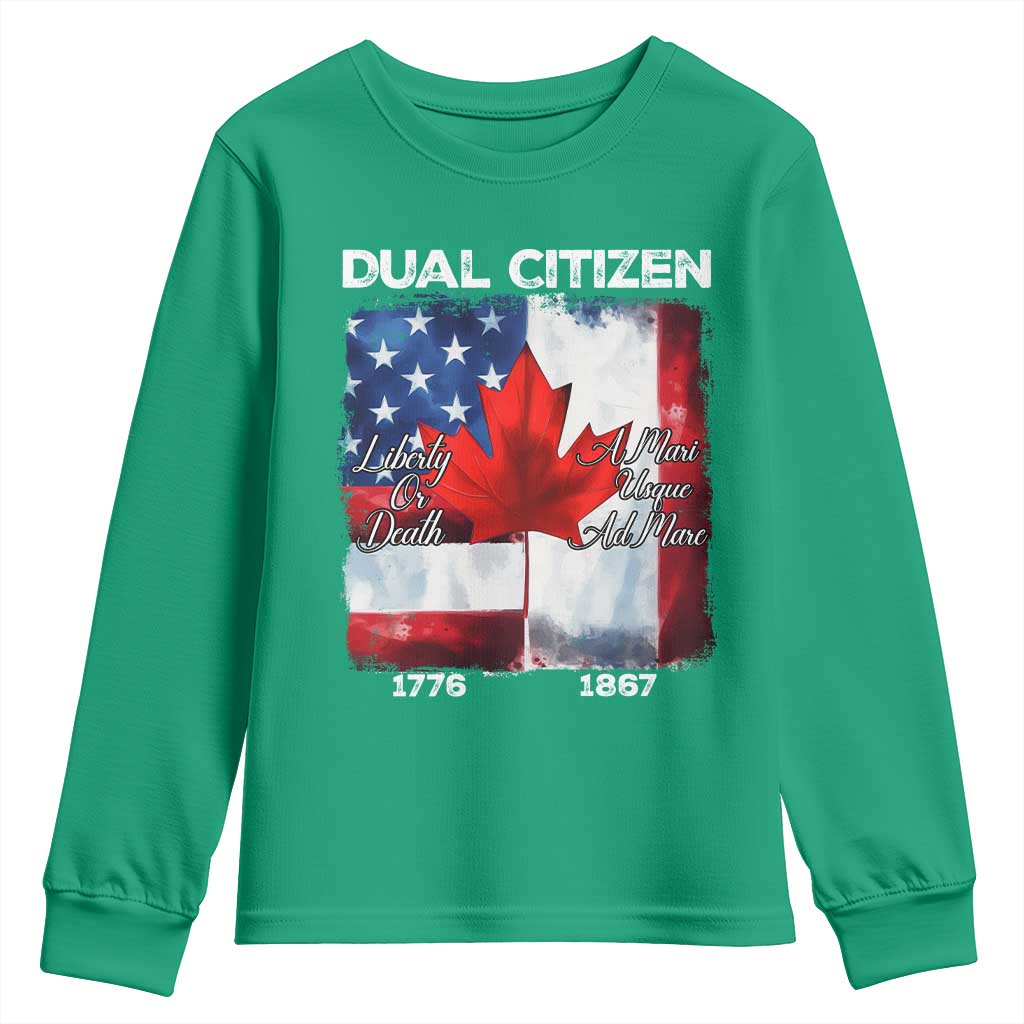 Funny Canadian American Youth Sweatshirt Dual Citizen Liberty Or Death A Mari Usque Ad Mare - Wonder Print Shop