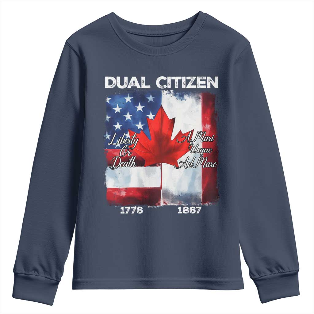Funny Canadian American Youth Sweatshirt Dual Citizen Liberty Or Death A Mari Usque Ad Mare - Wonder Print Shop