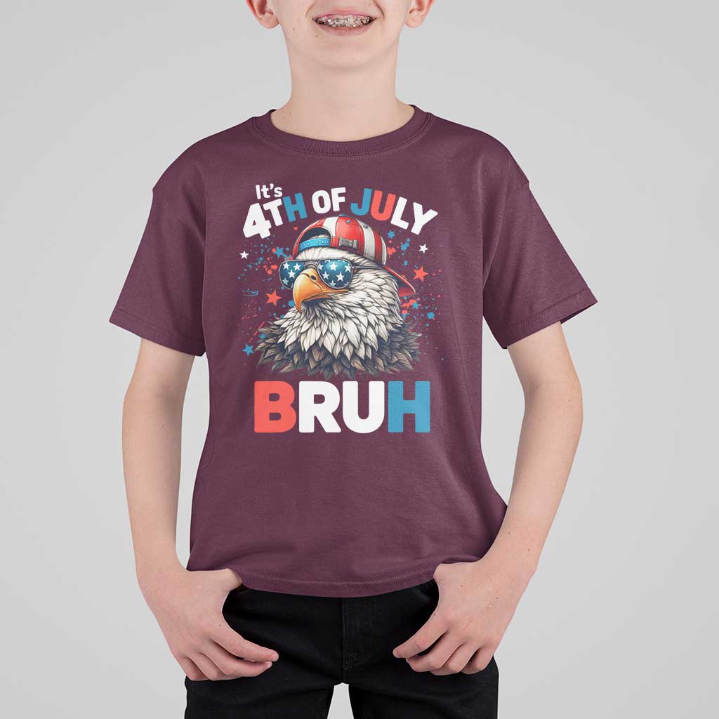Funny Eagle It's 4th Of July Bruh T Shirt For Kid Patriotic Bald Eagle American Flag - Wonder Print Shop