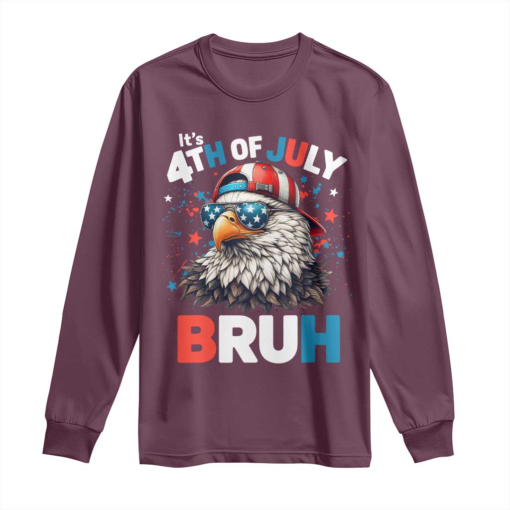 Funny Eagle It's 4th Of July Bruh Long Sleeve Shirt Patriotic Bald Eagle American Flag - Wonder Print Shop