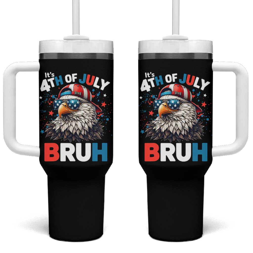 Funny Eagle It's 4th Of July Bruh Tumbler With Handle Patriotic Bald Eagle American Flag - Wonder Print Shop