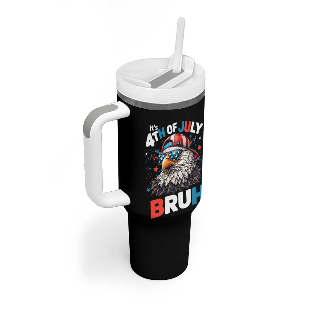 Funny Eagle It's 4th Of July Bruh Tumbler With Handle Patriotic Bald Eagle American Flag - Wonder Print Shop