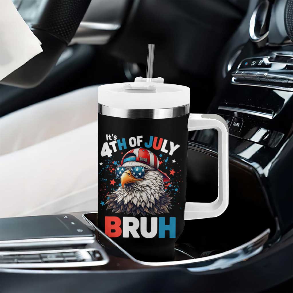 Funny Eagle It's 4th Of July Bruh Tumbler With Handle Patriotic Bald Eagle American Flag - Wonder Print Shop