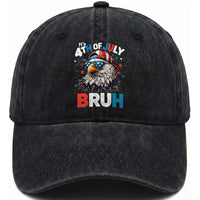 Funny Eagle It's 4th Of July Bruh Washed Cotton Baseball Cap Patriotic Bald Eagle American Flag