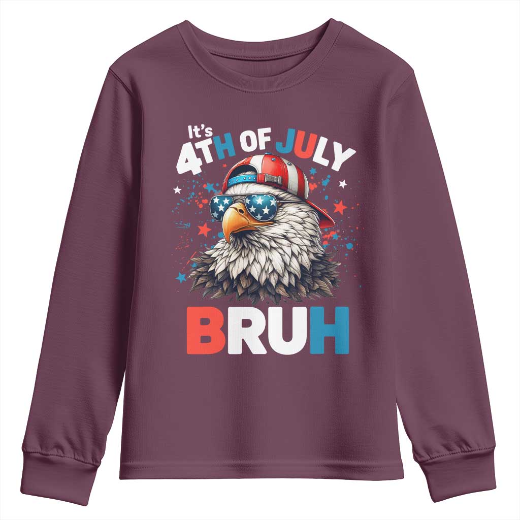 Funny Eagle It's 4th Of July Bruh Youth Sweatshirt Patriotic Bald Eagle American Flag - Wonder Print Shop