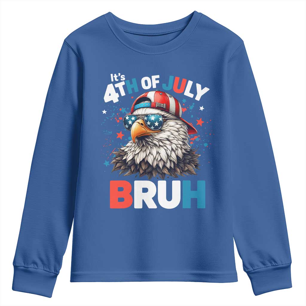 Funny Eagle It's 4th Of July Bruh Youth Sweatshirt Patriotic Bald Eagle American Flag - Wonder Print Shop
