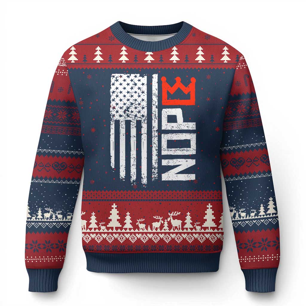 Funny Nope No Kings Vintage American Flag Ugly Christmas Sweater - Wonder Print Shop