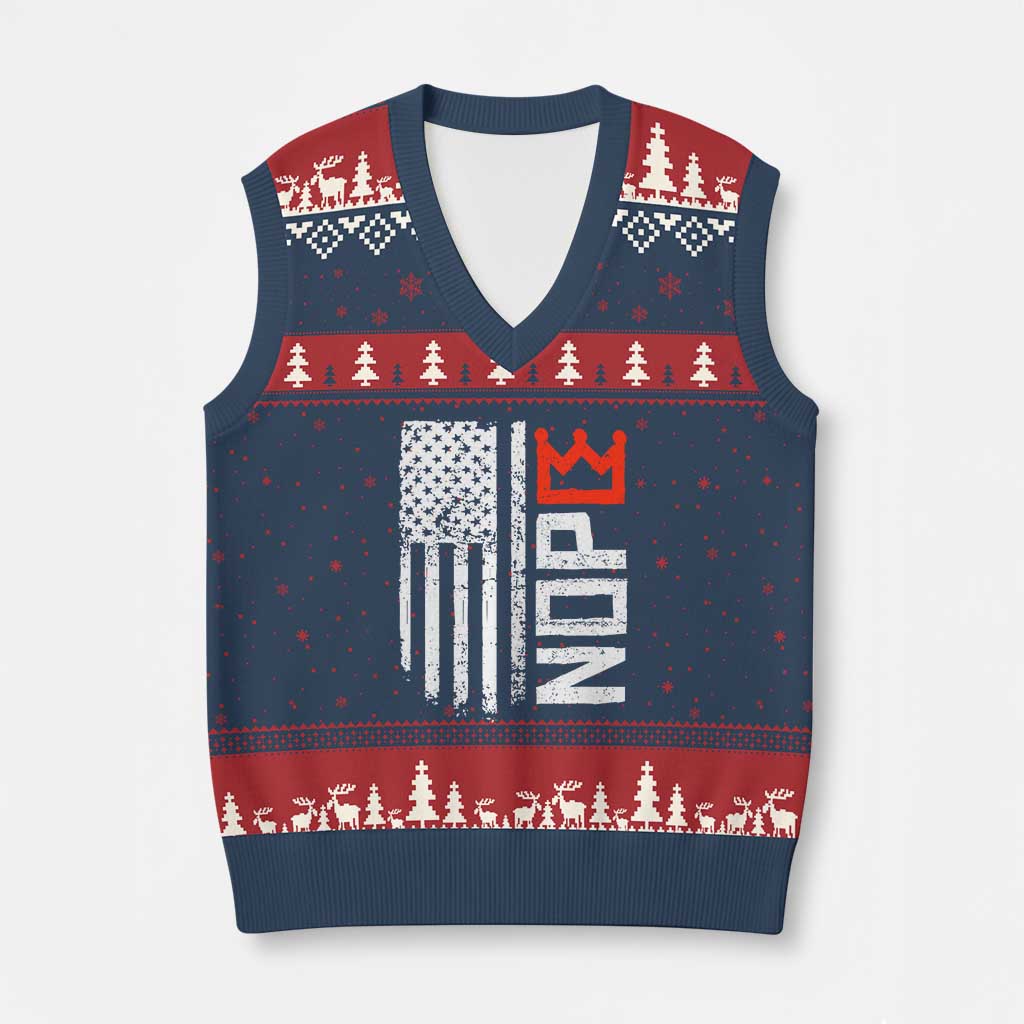 Funny Nope No Kings Vintage American Flag V-Neck Knit Sweater Vest - Wonder Print Shop