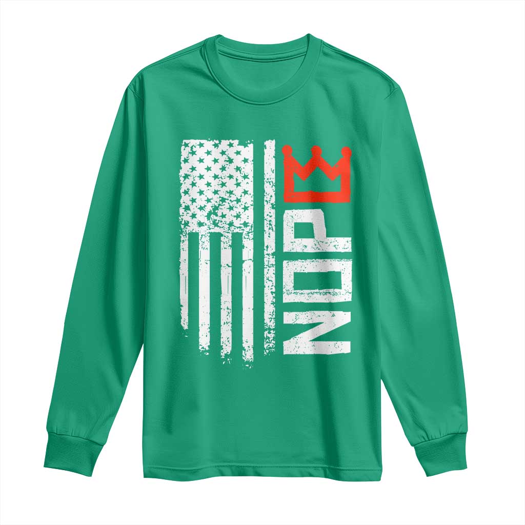 Funny Nope No Kings Vintage American Flag Long Sleeve Shirt - Wonder Print Shop