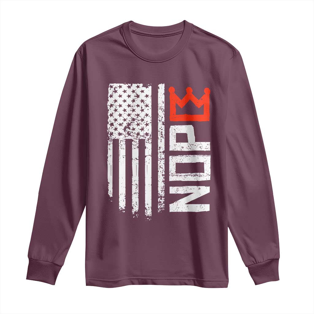 Funny Nope No Kings Vintage American Flag Long Sleeve Shirt - Wonder Print Shop