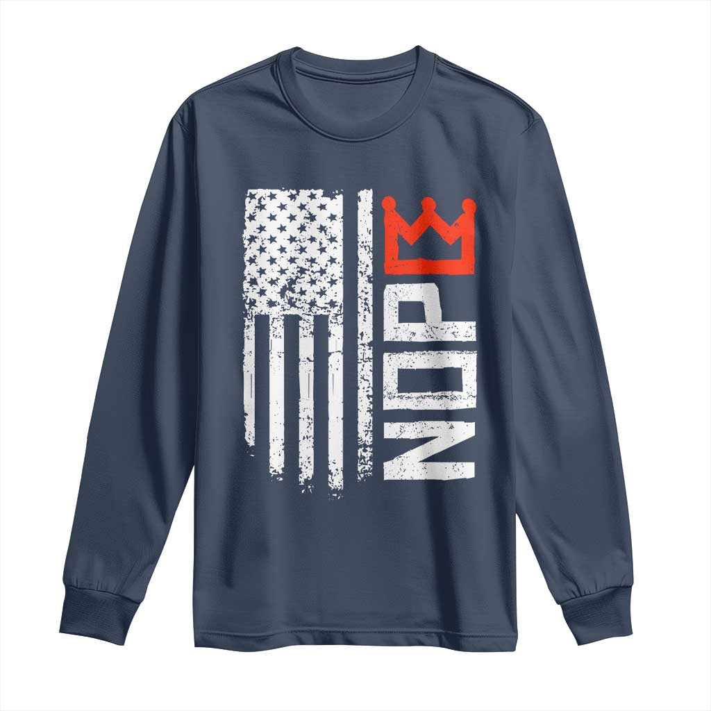 Funny Nope No Kings Vintage American Flag Long Sleeve Shirt - Wonder Print Shop