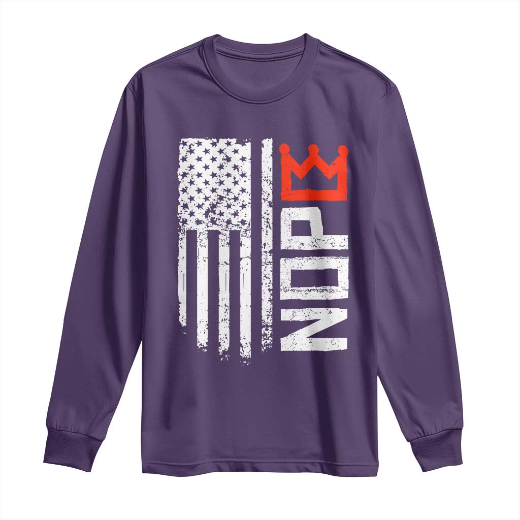 Funny Nope No Kings Vintage American Flag Long Sleeve Shirt - Wonder Print Shop