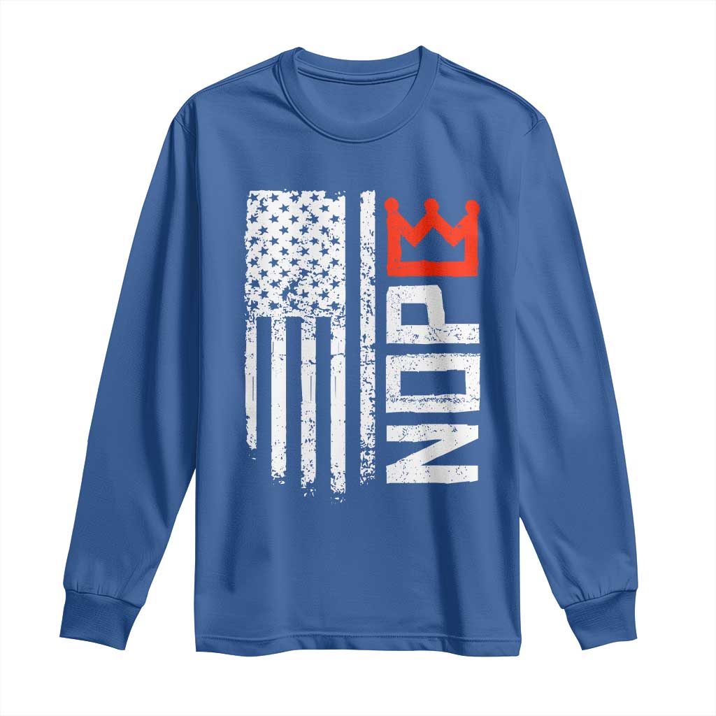 Funny Nope No Kings Vintage American Flag Long Sleeve Shirt - Wonder Print Shop