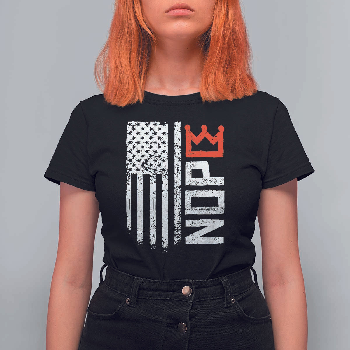 Funny Nope No Kings Vintage American Flag T Shirt For Women - Wonder Print Shop