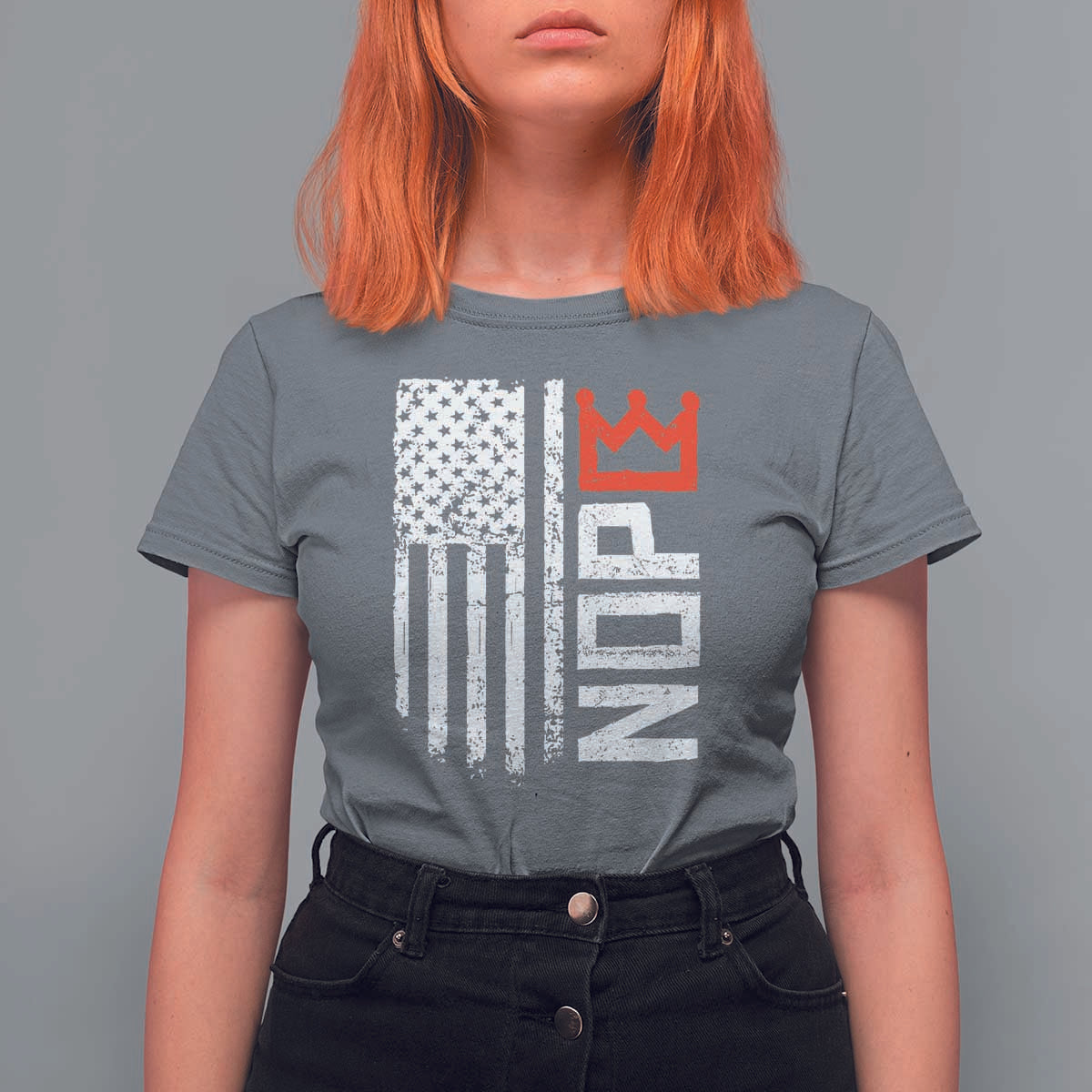 Funny Nope No Kings Vintage American Flag T Shirt For Women - Wonder Print Shop