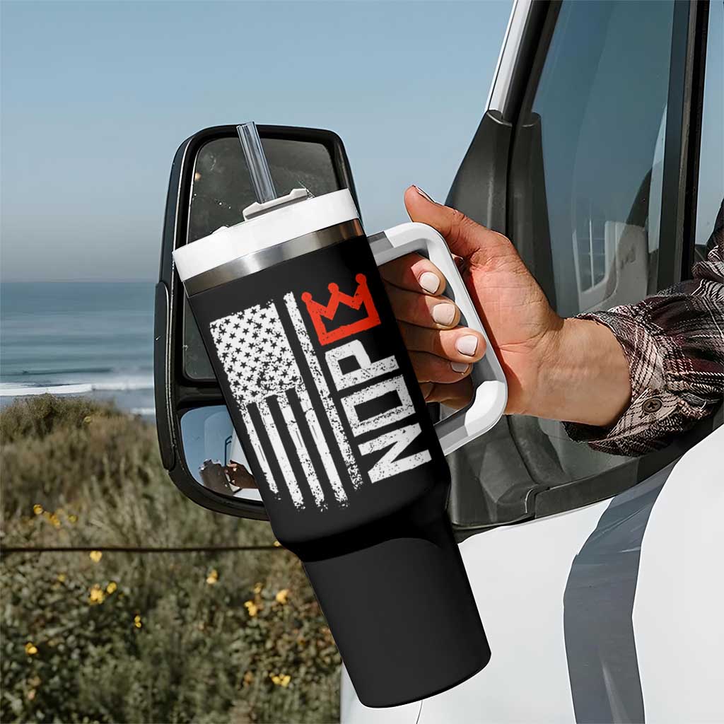 Funny Nope No Kings Vintage American Flag Tumbler With Handle - Wonder Print Shop