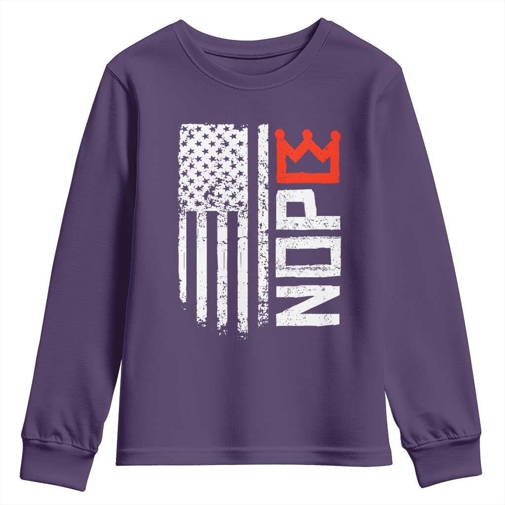 Funny Nope No Kings Vintage American Flag Youth Sweatshirt - Wonder Print Shop