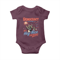 Funny Democracy Is Dying But Hey Nice Fireworks Baby Onesie Racoon 4th Of July - Wonder Print Shop