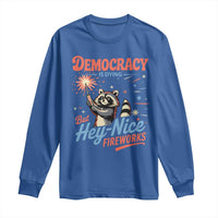 Funny Democracy Is Dying But Hey Nice Fireworks Long Sleeve Shirt Racoon 4th Of July - Wonder Print Shop