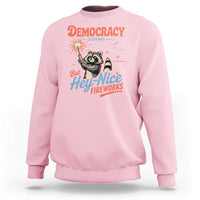 Funny Democracy Is Dying But Hey Nice Fireworks Sweatshirt Racoon 4th Of July - Wonder Print Shop