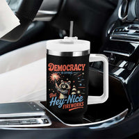 Funny Democracy Is Dying But Hey Nice Fireworks Tumbler With Handle Racoon 4th Of July - Wonder Print Shop