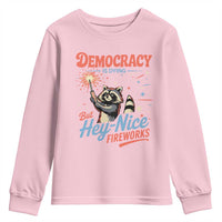 Funny Democracy Is Dying But Hey Nice Fireworks Youth Sweatshirt Racoon 4th Of July - Wonder Print Shop