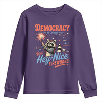 Funny Democracy Is Dying But Hey Nice Fireworks Youth Sweatshirt Racoon 4th Of July - Wonder Print Shop