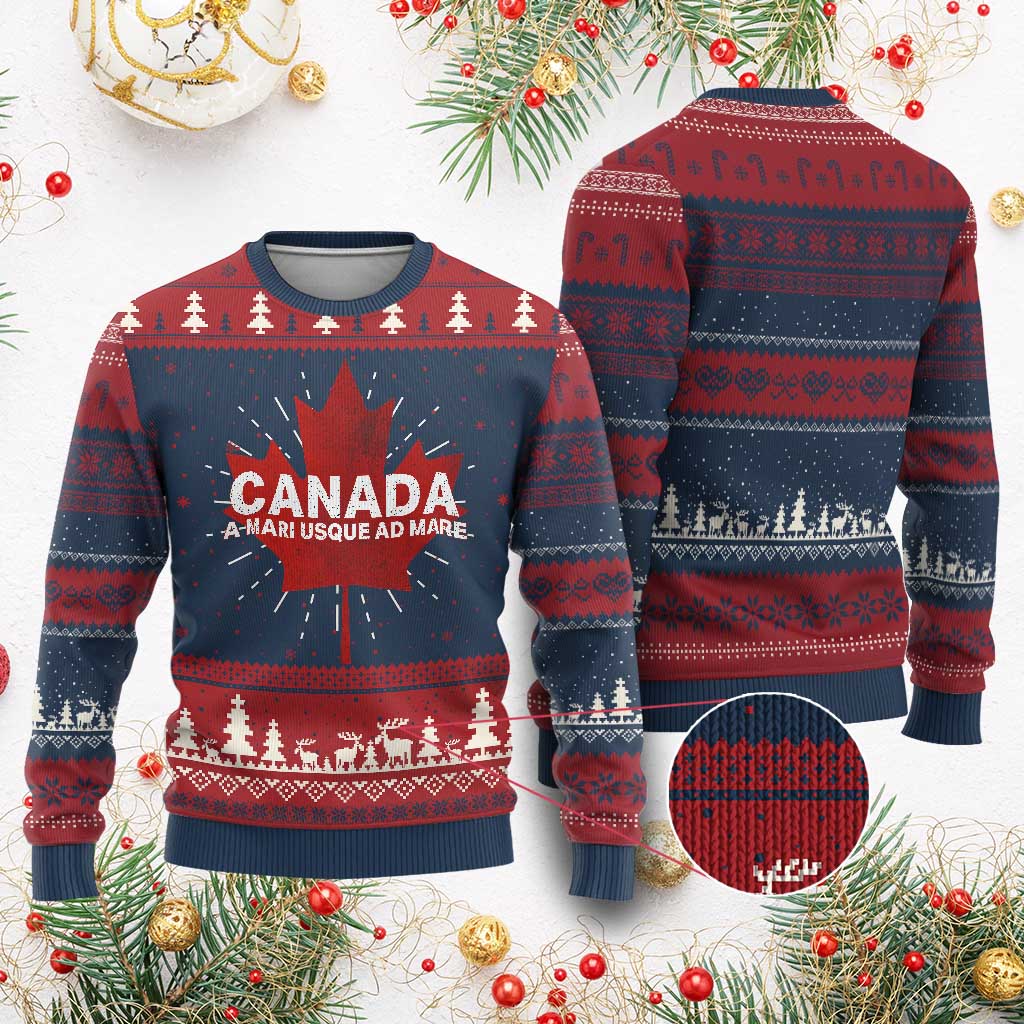 Funny Canada A Mari Usque Ad Mare Knitted Sweatshirt Canadian Flag Patriotic - Wonder Print Shop