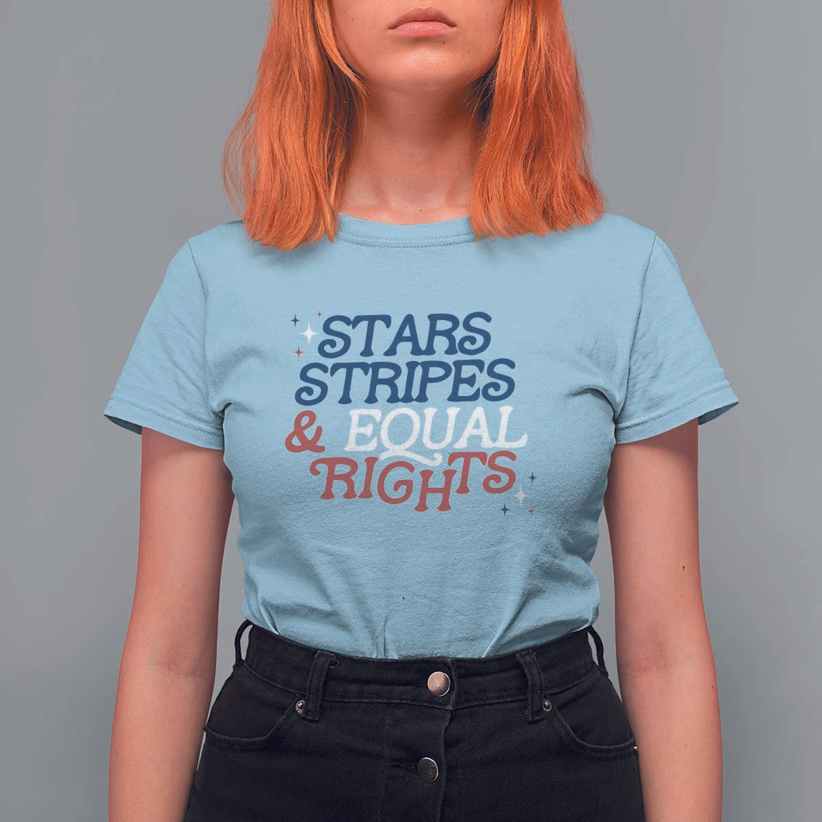 Stars Stripes And Equal Rights T Shirt For Women 4th Of July Liberal American - Wonder Print Shop