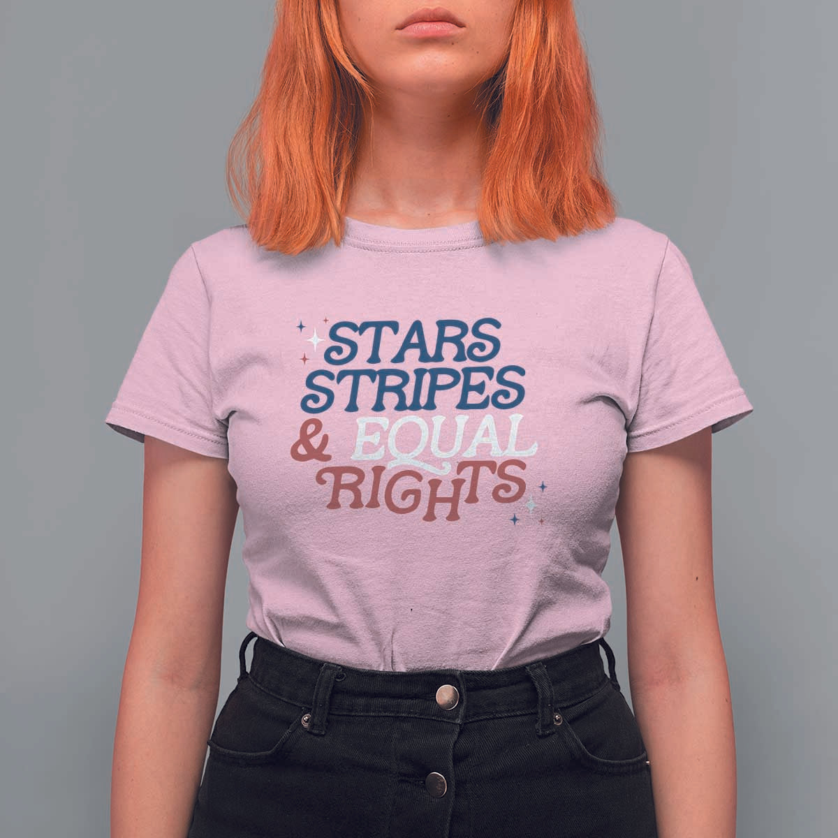 Stars Stripes And Equal Rights T Shirt For Women 4th Of July Liberal American - Wonder Print Shop