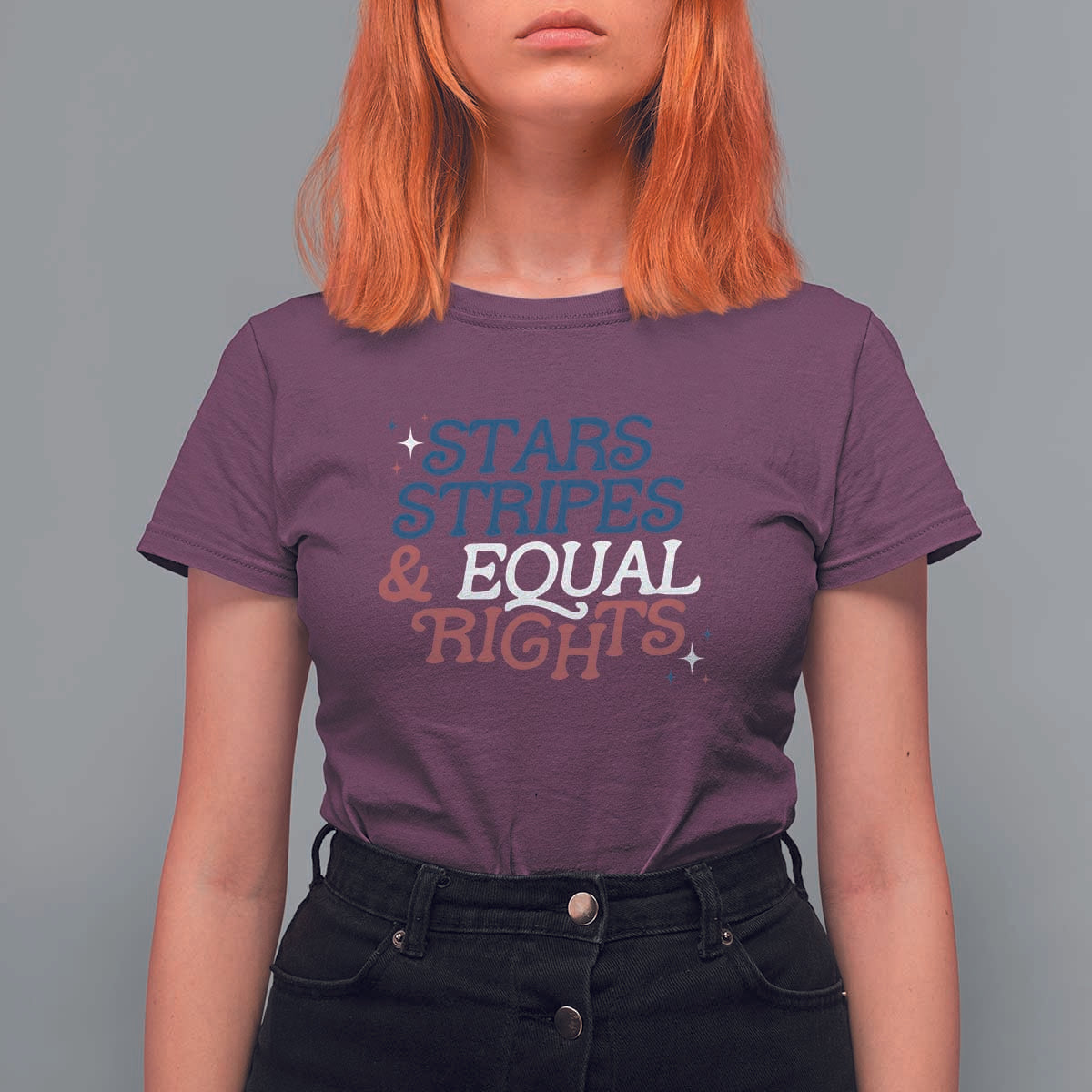 Stars Stripes And Equal Rights T Shirt For Women 4th Of July Liberal American - Wonder Print Shop
