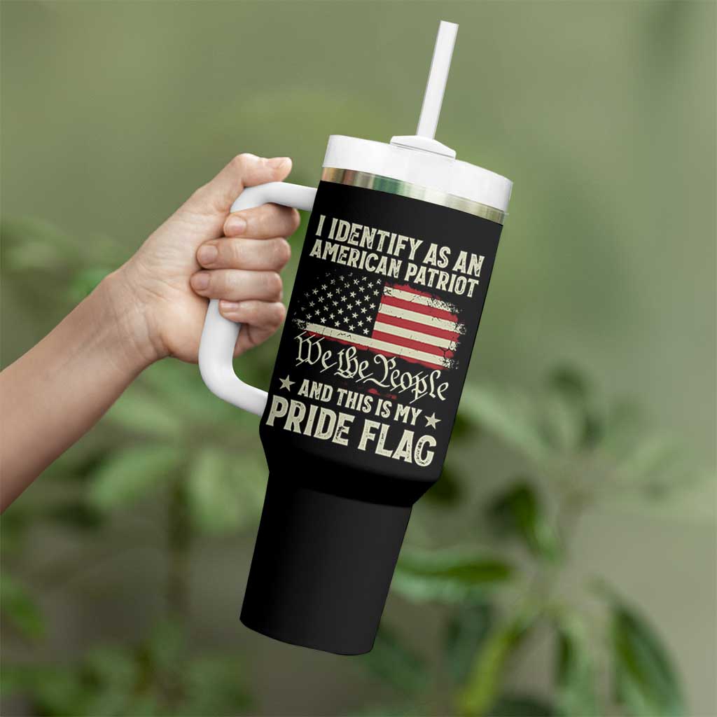 Funny I Identify As An American Patriot And This Is My Pride Flag Tumbler With Handle - Wonder Print Shop