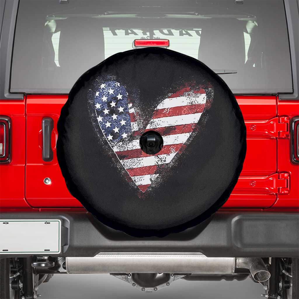 4th of July American Flag Heart USA Patriotic Spare Tire Cover - Wonder Print Shop