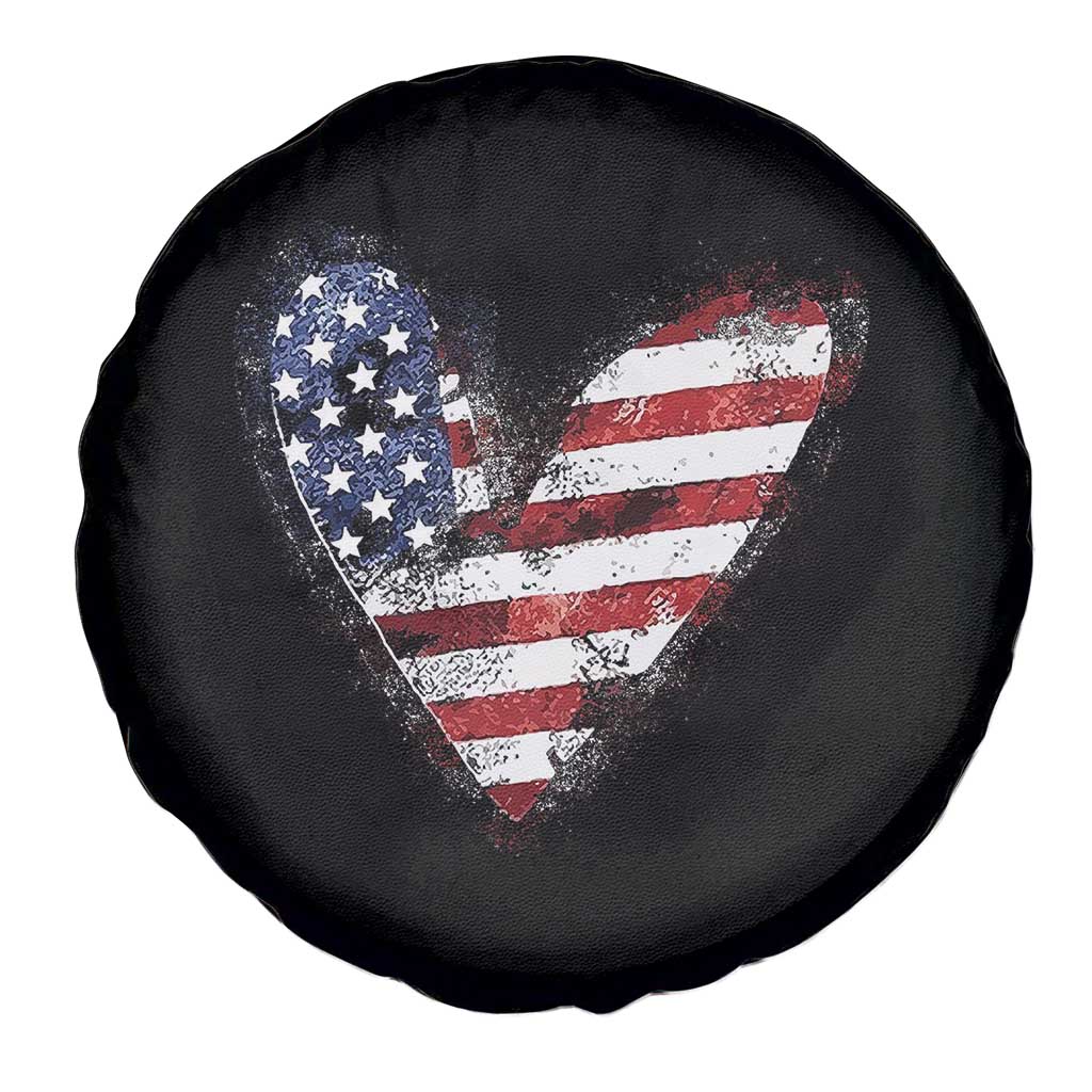 4th of July American Flag Heart USA Patriotic Spare Tire Cover - Wonder Print Shop