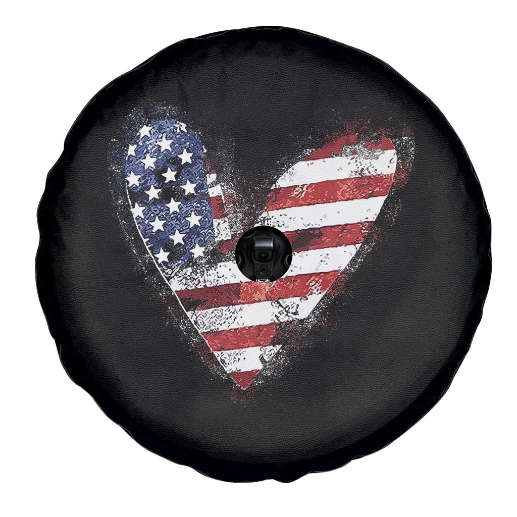 4th of July American Flag Heart USA Patriotic Spare Tire Cover - Wonder Print Shop
