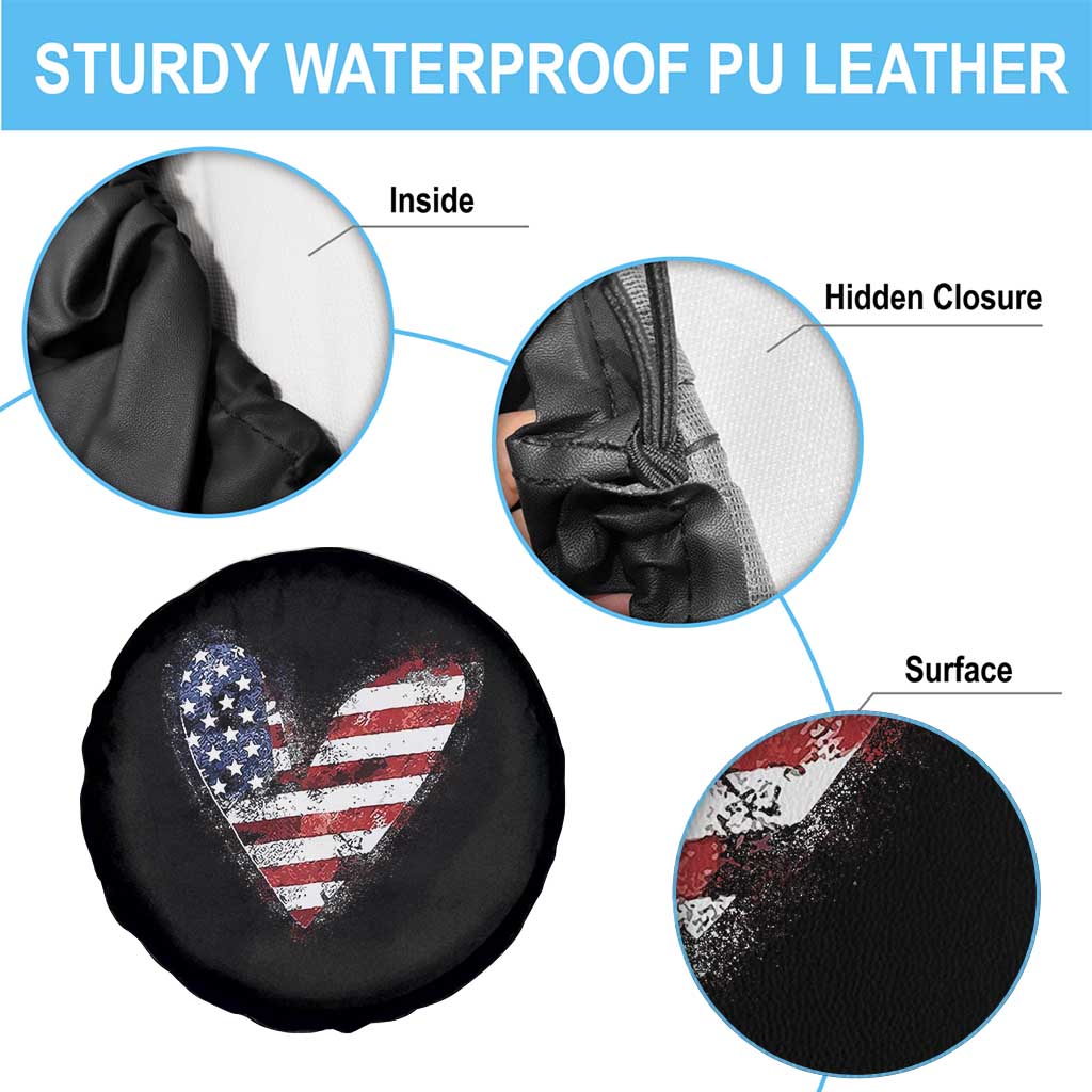 4th of July American Flag Heart USA Patriotic Spare Tire Cover - Wonder Print Shop