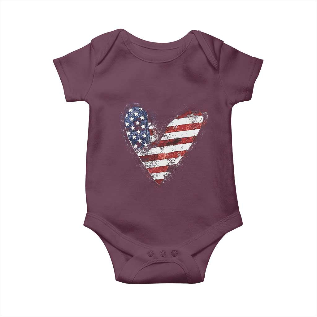 4th of July American Flag Heart USA Patriotic Baby Onesie - Wonder Print Shop