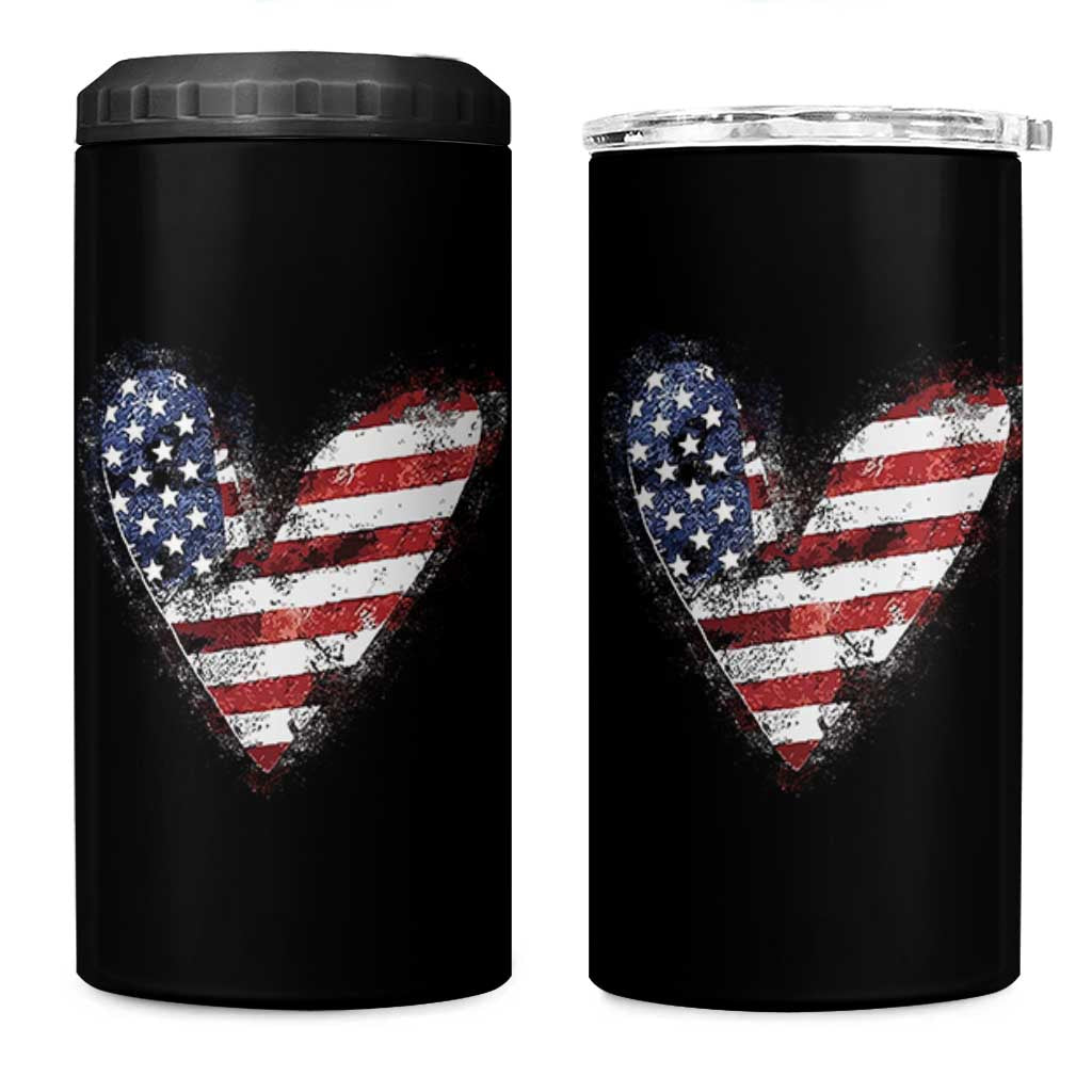 4th of July American Flag Heart USA Patriotic 4 in 1 Can Cooler Tumbler - Wonder Print Shop
